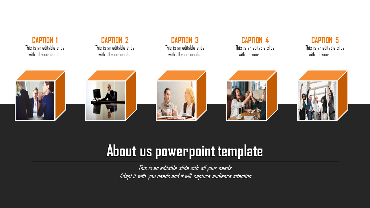 Free - Use About Us PowerPoint Template In Orange Color Slide